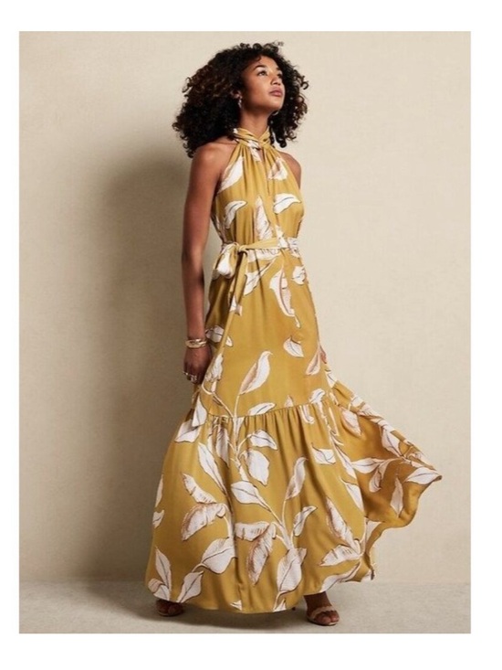 Banana Republic Dresses & Skirts - Banana Republic Mustard Yellow Halter Floral Maxi Dress